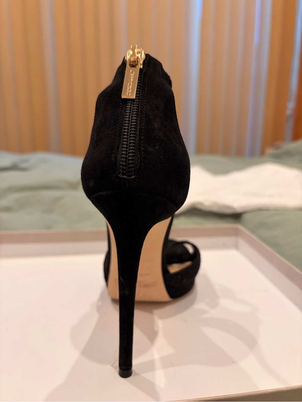 Jimmy Choo Black Star Cutout Suede T-Strap Stilettos - Picture 3 of 16